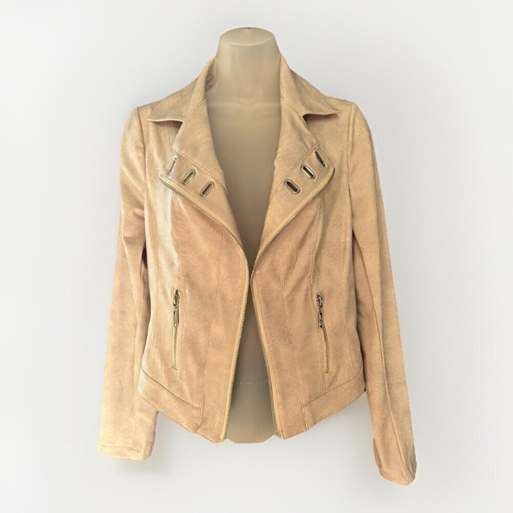 Joseph Ribkoff Faux Leather Moto Jacket Women's Size XS Metallic Edgy Biker